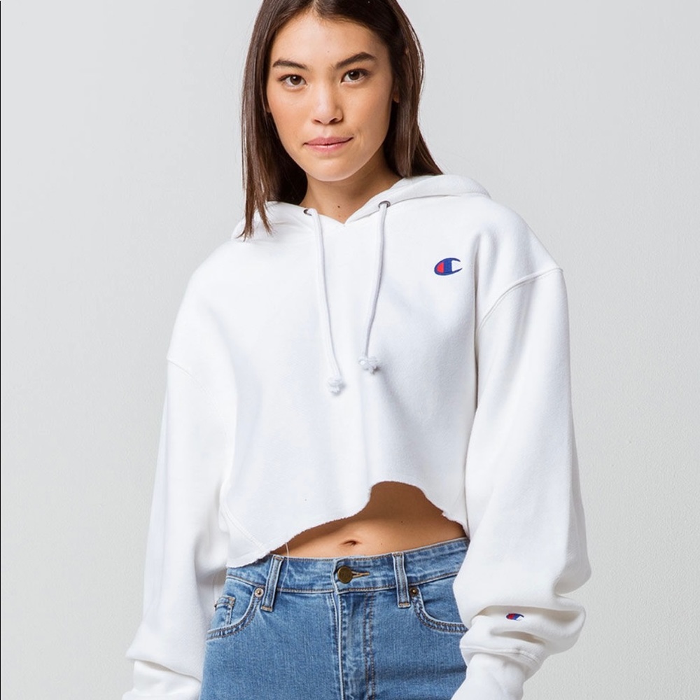 NWT CHAMPION Reverse Weave White Womens Crop Hoodie sweatshirts XS